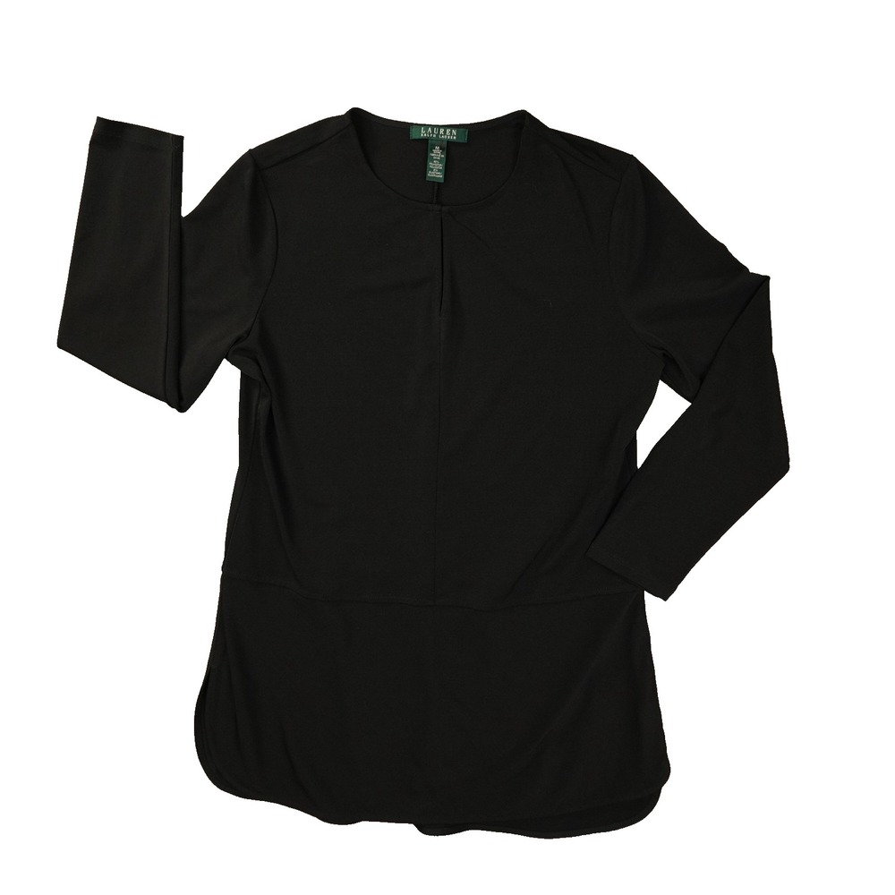 Lauren Ralph Lauren Tunic Shirt Womens Medium Black Minimalist Quiet Luxury